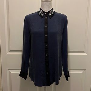 Equipment Silk Button Down Shirt with Crystal Embellished Collar